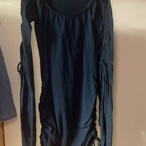 Elegant Dark Teal Blue Ruched Sexy Mini Dress!